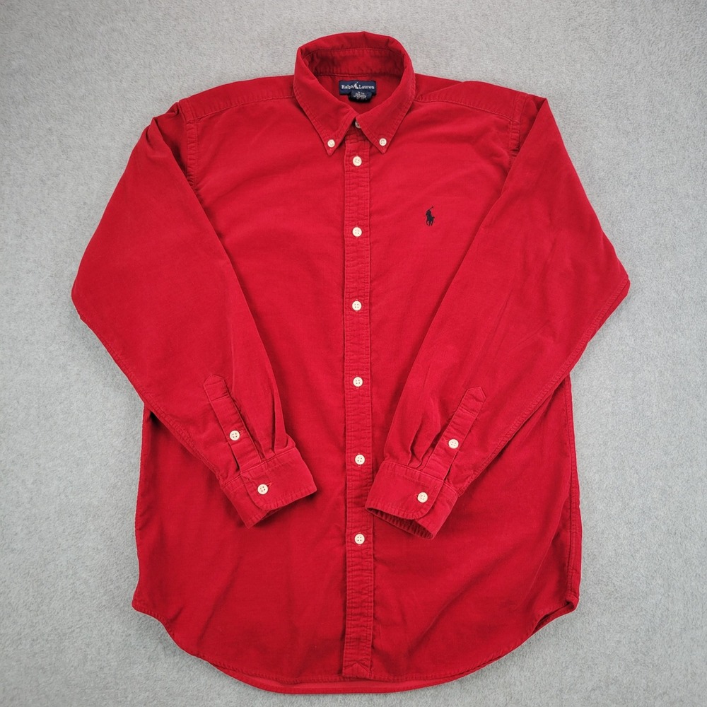 Ralph Lauren Corduroy Shirt Kids XL 20 Red Button Down Long Sleeve Pony Logo Y2K